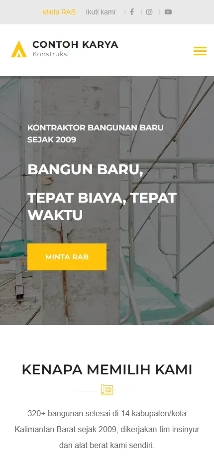 Tampilan PT Contoh Karya Konstruksi di layar HP