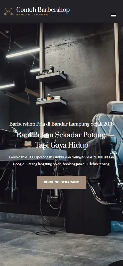 Tampilan Contoh Barbershop di layar HP