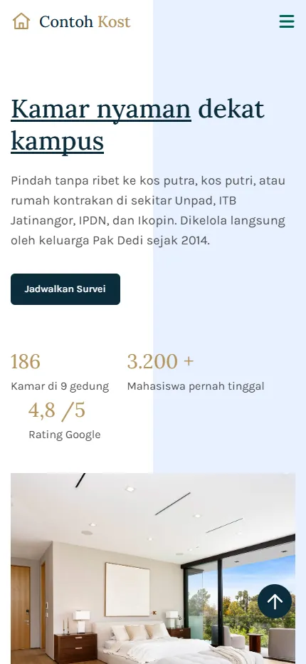Tampilan Contoh Kost di layar HP
