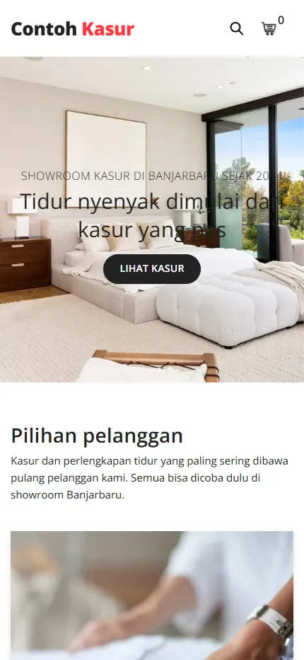 Tampilan Contoh Kasur di layar HP