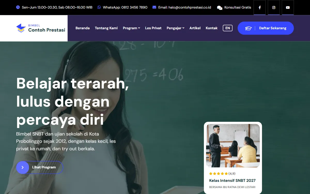 Tampilan Bimbel Contoh Prestasi