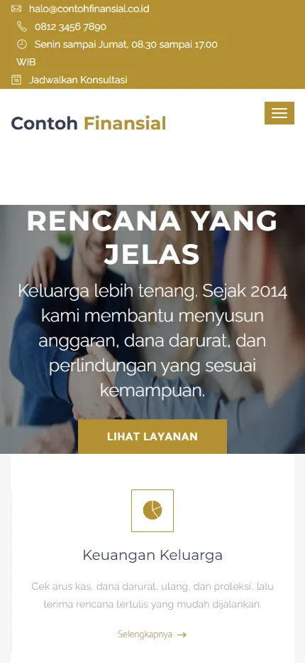Tampilan Contoh Finansial di layar HP