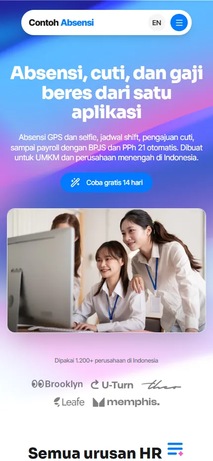 Tampilan Contoh Absensi di layar HP