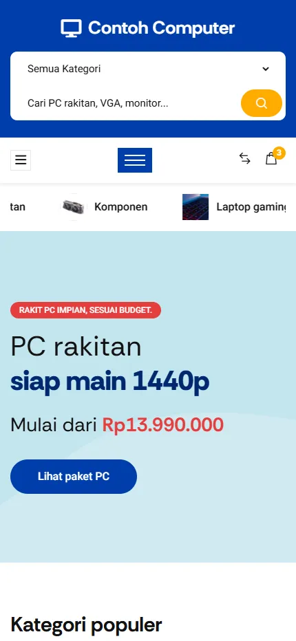 Tampilan Contoh Computer Store di layar HP