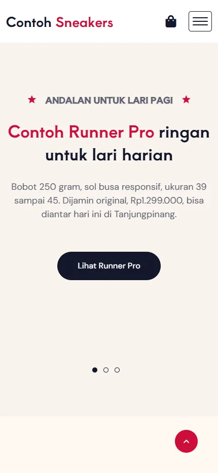 Tampilan Contoh Sneakers di layar HP