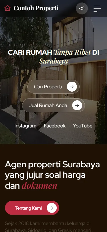 Tampilan Contoh Properti di layar HP