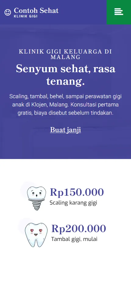 Tampilan Klinik Gigi Contoh Sehat di layar HP