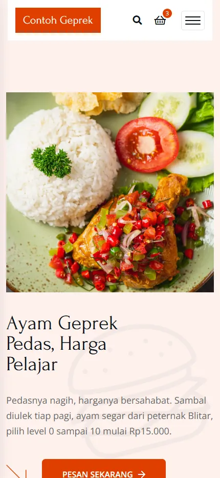 Tampilan Contoh Geprek di layar HP