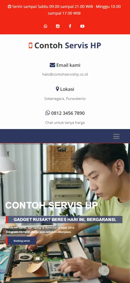 Tampilan Contoh Servis HP di layar HP