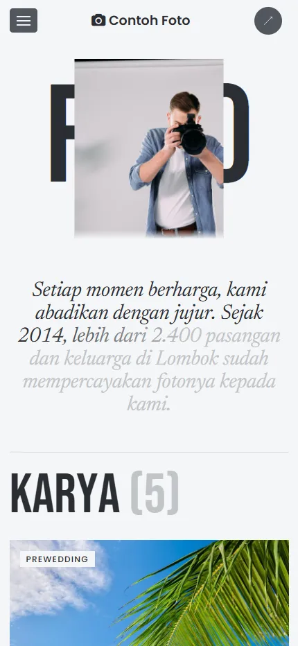 Tampilan Contoh Foto Studio di layar HP