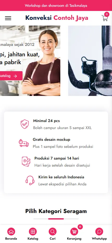 Tampilan Konveksi Contoh Jaya di layar HP