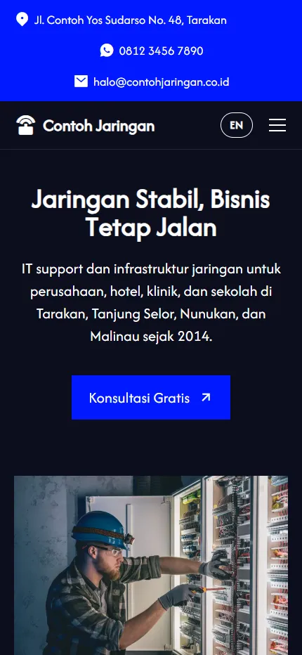 Tampilan PT Contoh Jaringan di layar HP