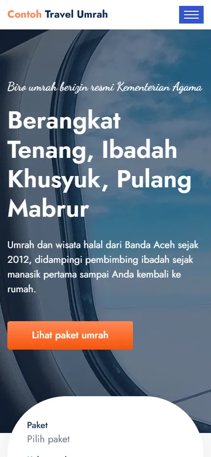 Tampilan Contoh Travel Umrah di layar HP