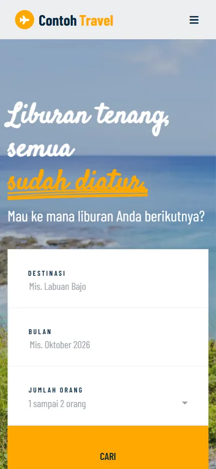 Tampilan Contoh Tour & Travel di layar HP