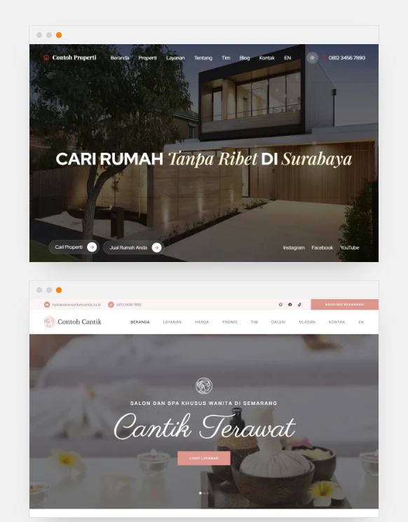 Dua tangkapan layar web buatan tukangweb di desktop